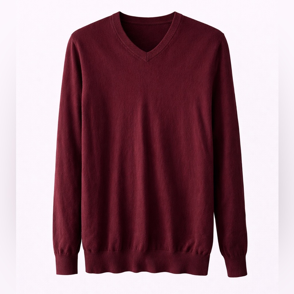 L.L.Bean Burgundy Cotton Cashmere V-Neck Sweater | Cottagecore Preppy | M Tall